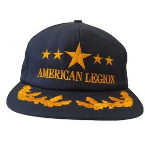 Vintage American Legion Cap Snap Back Navy Blue Gold Star Flat Brim Hat EUC